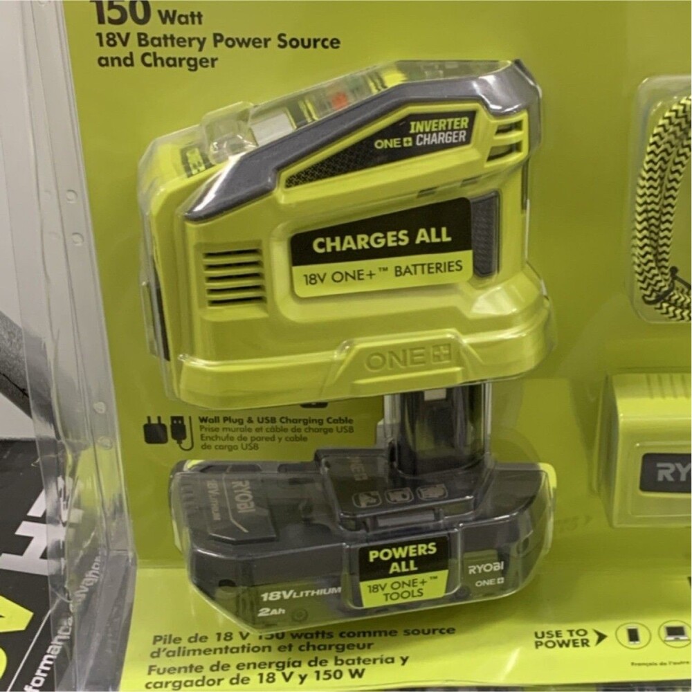Ryobi RYI150CVNM 18V ONE+ 150W Power Source Charger USB-C USB-A w/Battery
